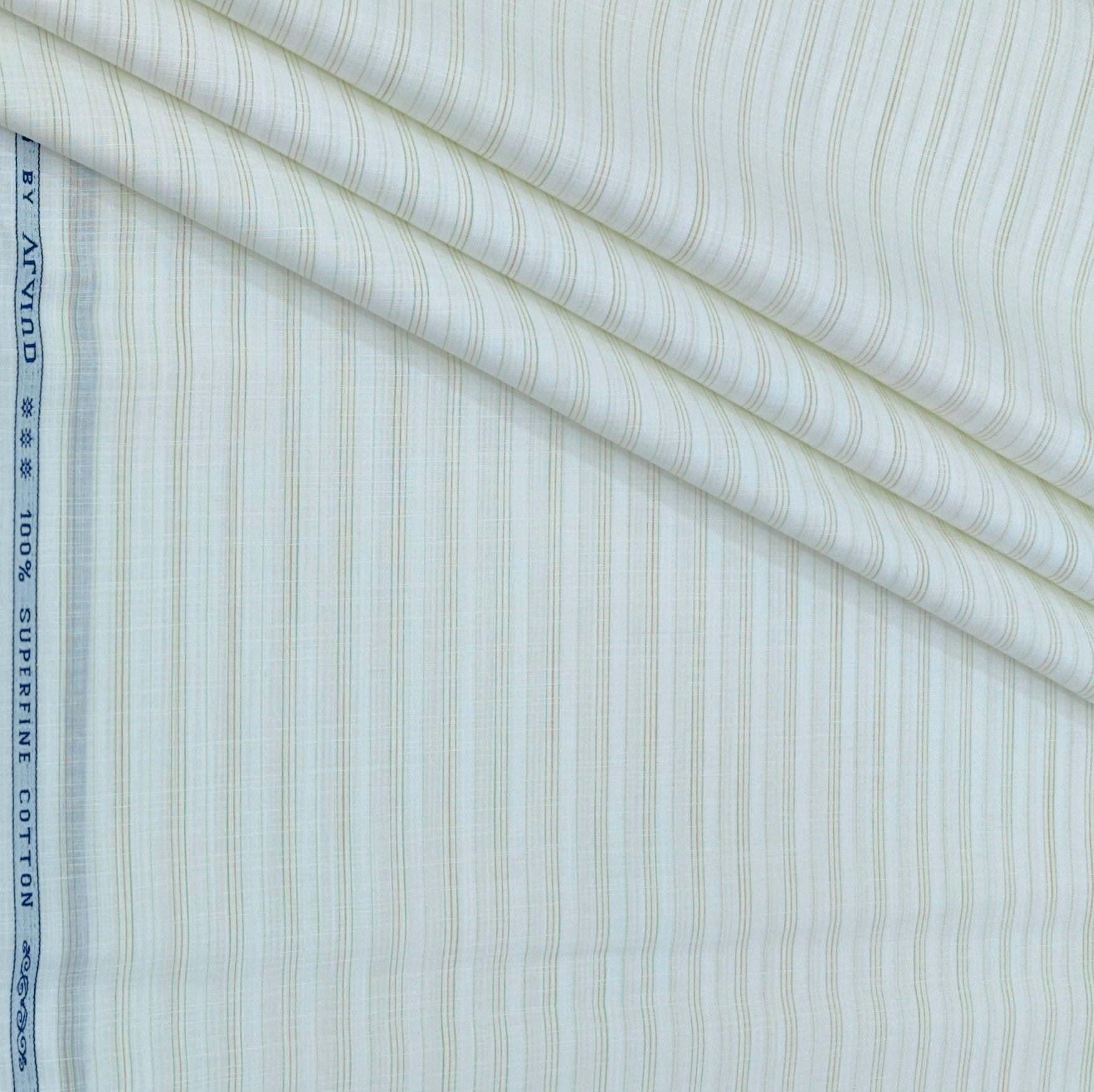 Shirt Fabric Arvind 100% Pure Cotton PinStripes Colour Light Green N Off White